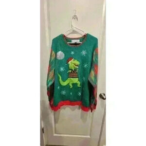 Jolly Sweaters T-Rex Disco Ugly Christmas Sweater Size 2XL Red Green